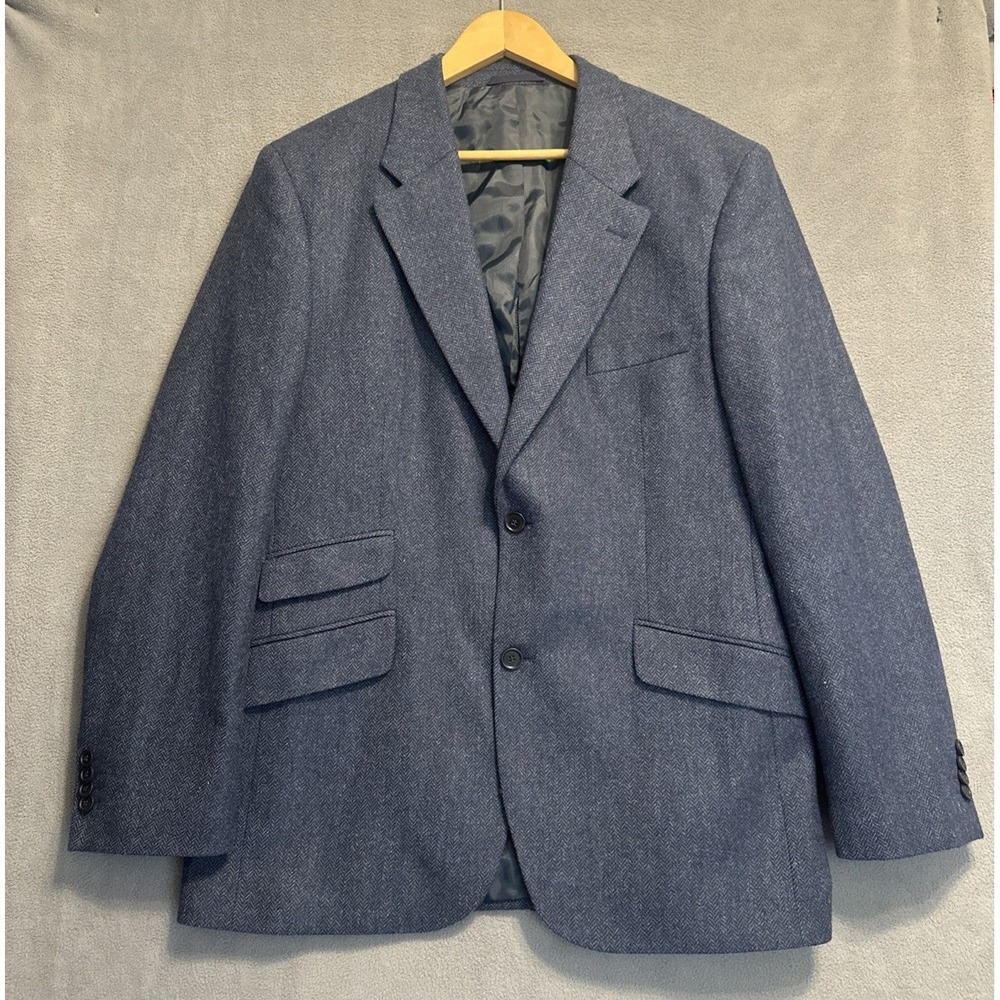 Triona Design Wool Blazer Mens 40R Blue Herringbone Tweed Sport Coat Heritage